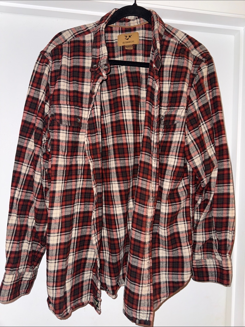 Outdoor Life Red Black Cream Plaid Button-Down Shirt